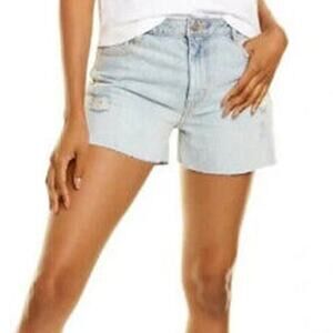 Avec Les Filles Destructed Sun Washed Blue Denim Shorts